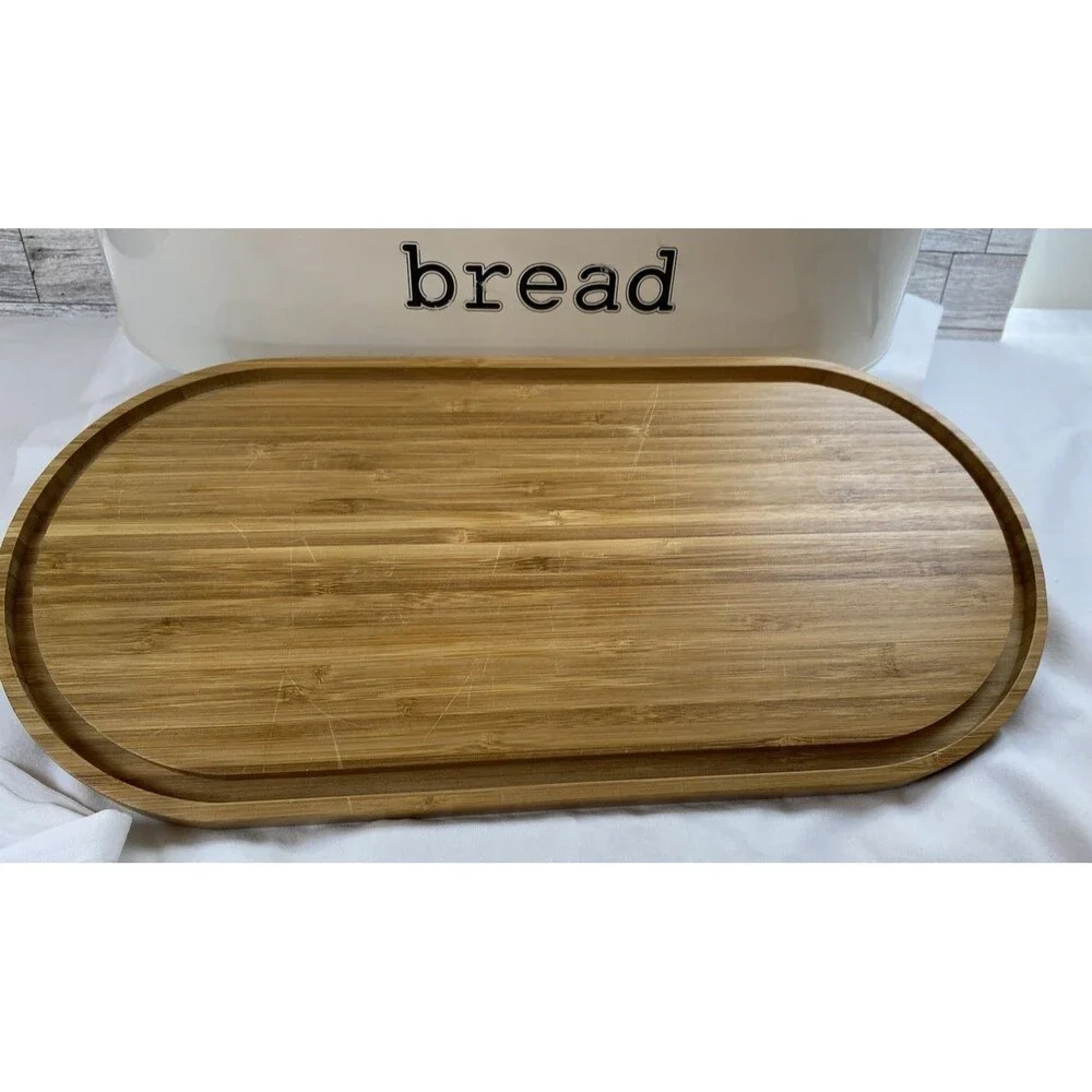 SveBake Bread Box Metal With Bamboo Top Cutting Board Lid